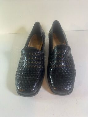Glacee’ Faye Black Woven Leather 1” Heel Slip On Loafers Size 8M